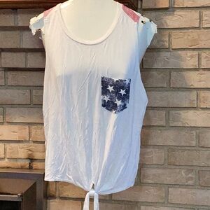 American rebel American flag front tie, sleeveless tank top with Star Pocket